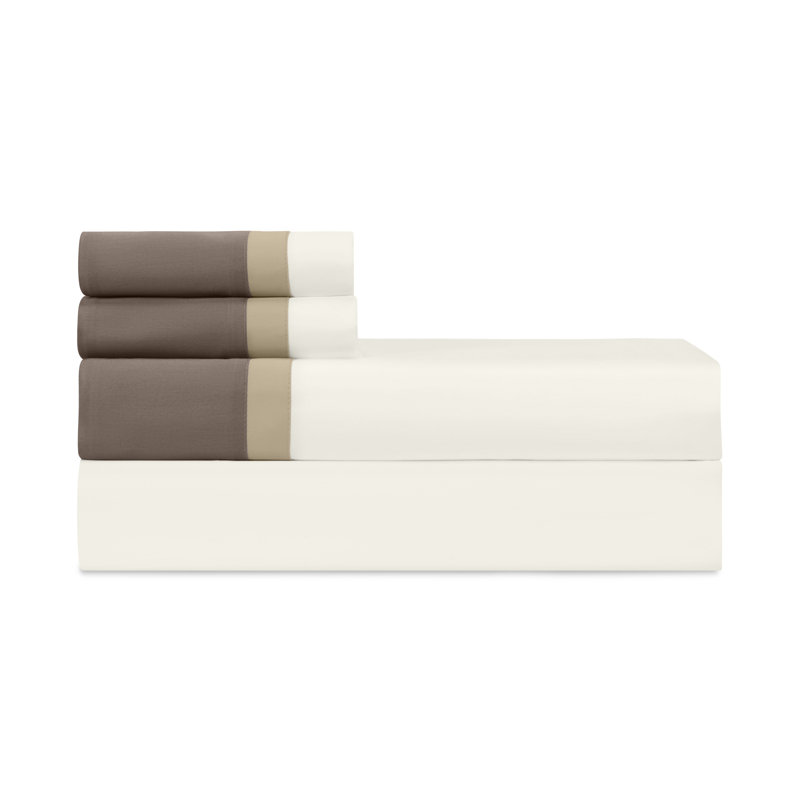 Borders Sateen Sheet Set, King, Ivory/Candlelight/Ricco