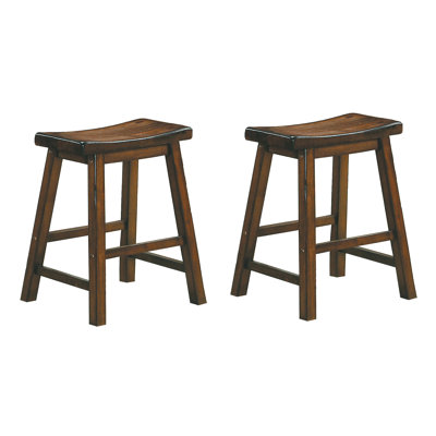 18" Saddle Seat Stools, 2Pc , Solid Wood, Cherry Finish, Transform Your Dining Into A Casual Spot Make Room More