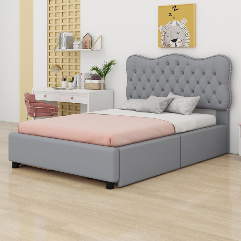Lit à panneau tapissier avec rangement Karese, gris, Double