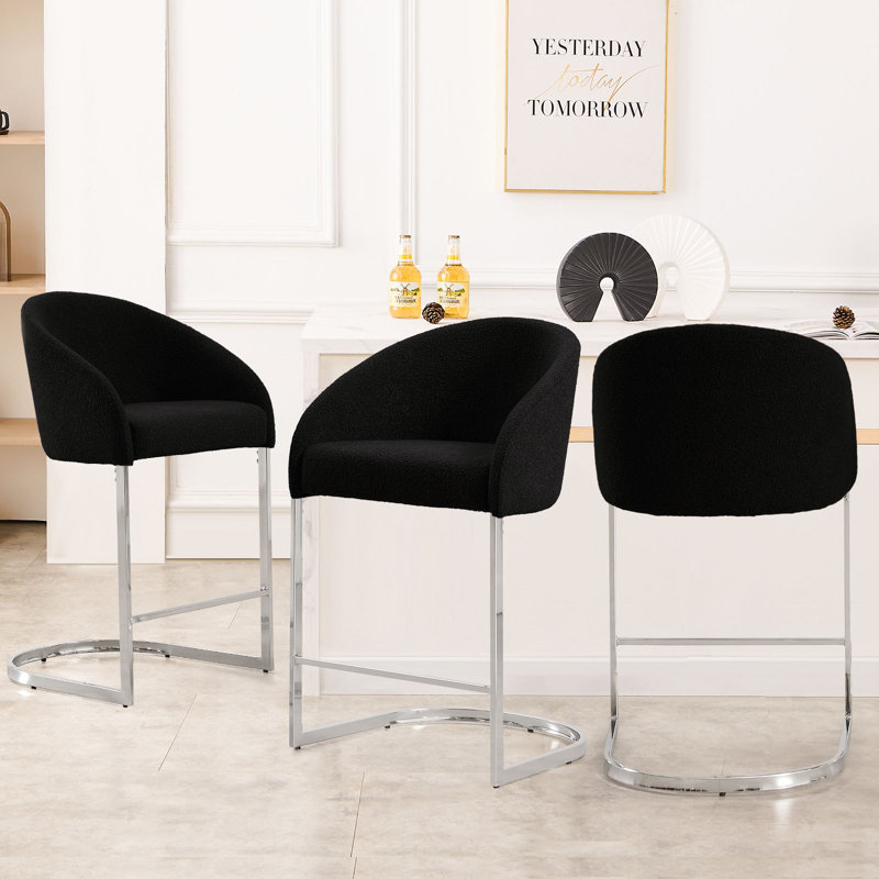 Chylee 26'' Boucle Upholstered Counter Stool, Black
