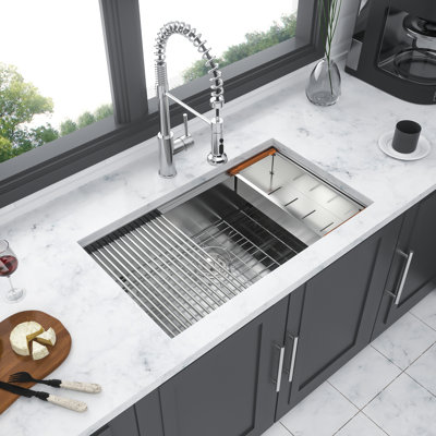 30X18x10 Inch Kitchen Undermount Sink - Stainless Steel Workstation With Corrosion Installation Clips And Guide
