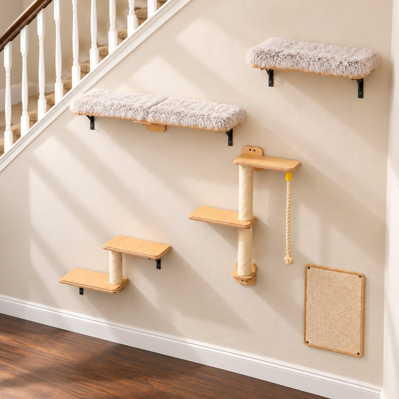25 " H Cat Scratching Post and Removable Cat Cushion, Beige