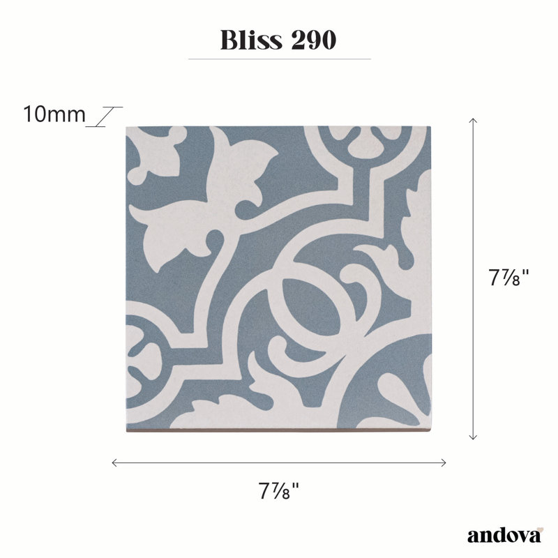Bliss 8-in. Encaustic Spanish/Moroccan Patterned Matte Porcelain Wall & Floor Tile, Beaux