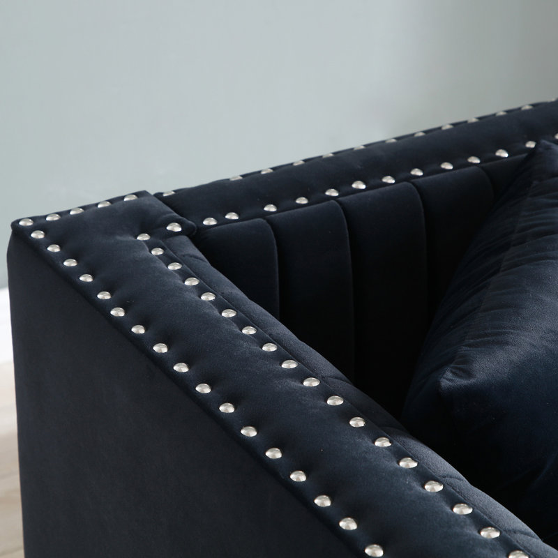 Ensemble de causeuse en velours touffeté à canaux verticaux Contemporary, Noir