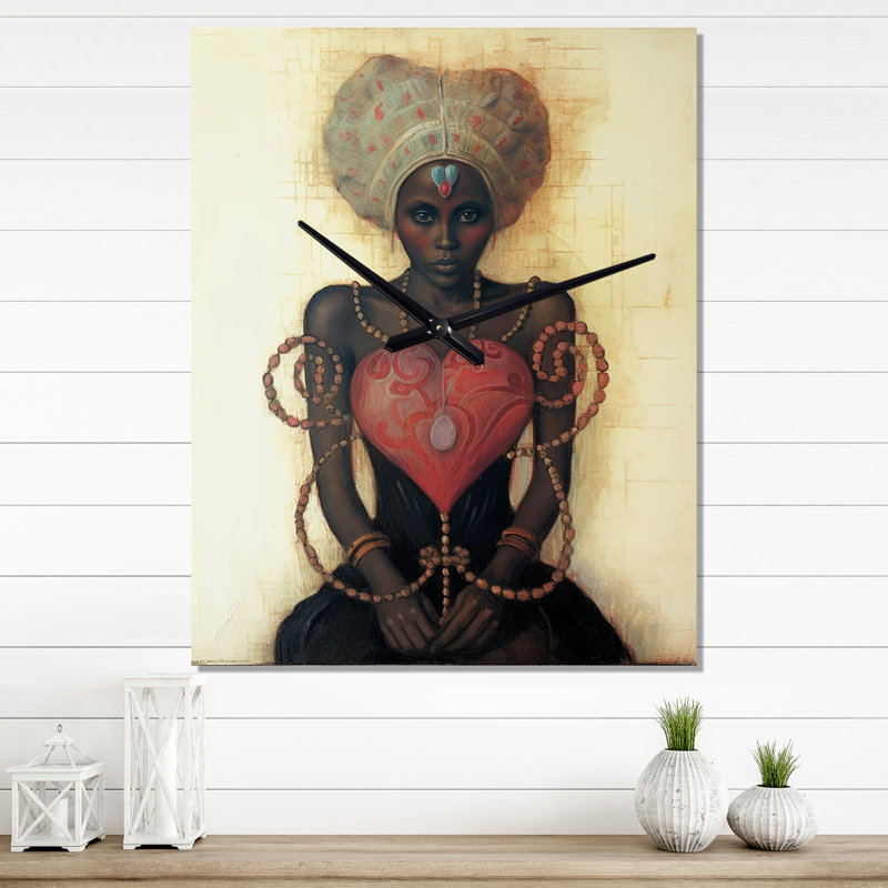 Sacré-Cœur, déesse Yoruba de l'amour haitienne, 11ème, très grande horloge murale, H 40 po x l 30 po x P 1 po