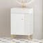 Meuble-lavabo à tablettes ouvertes de 21,6 po avec lavabo en céramique et porte à fermeture douce, armoire de rangement à tablettes ouvertes du côté droit