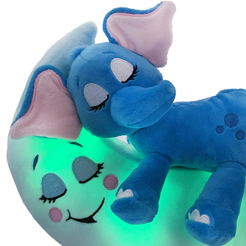 Happpy Nappers: Lullabrites Moon Pet - Éléphant - Bleu - Lumière et sons en peluche, Animal endormi, Joue 3 berceuses, Changement de couleur, Jouet jour-nuit, Enfants
