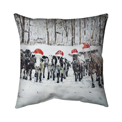 Curious christmas cows - 20"x20" Throw pillow cover - Poly twill - Print on demand