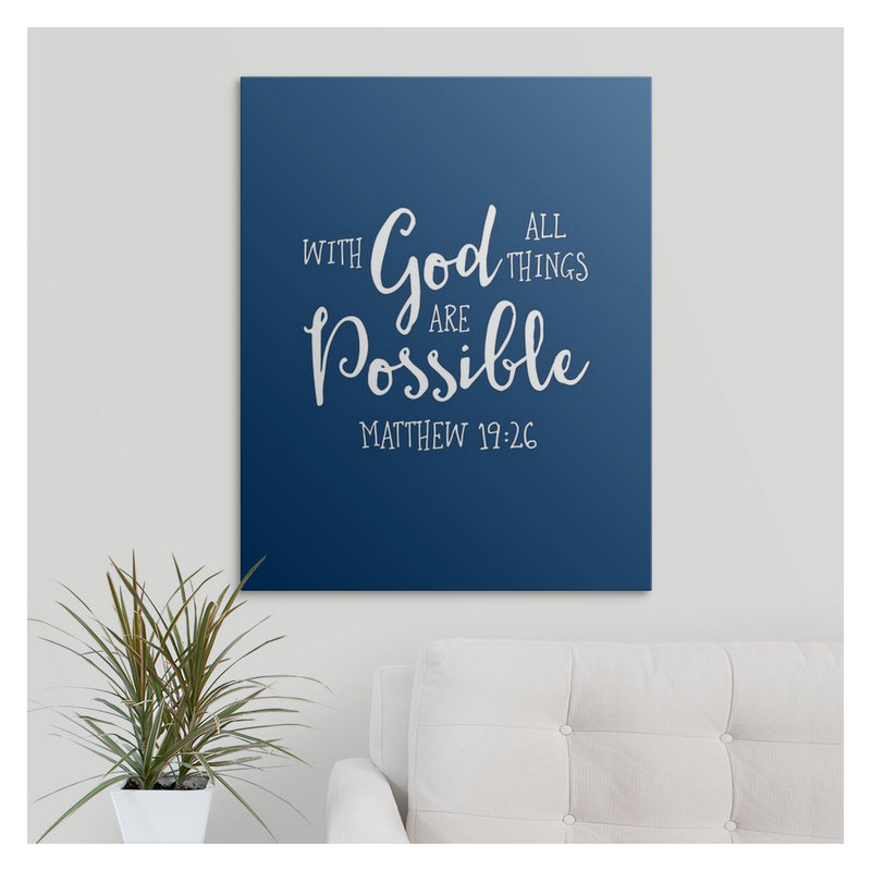 « matthew 19:26-scripture art », art textuel, H 30 po x l 24 po x P 1,5 po, Toile