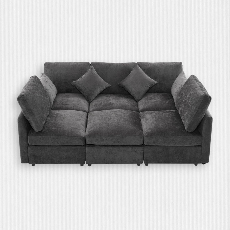 6 - Piece Upholstered Sectional, Black Chenille