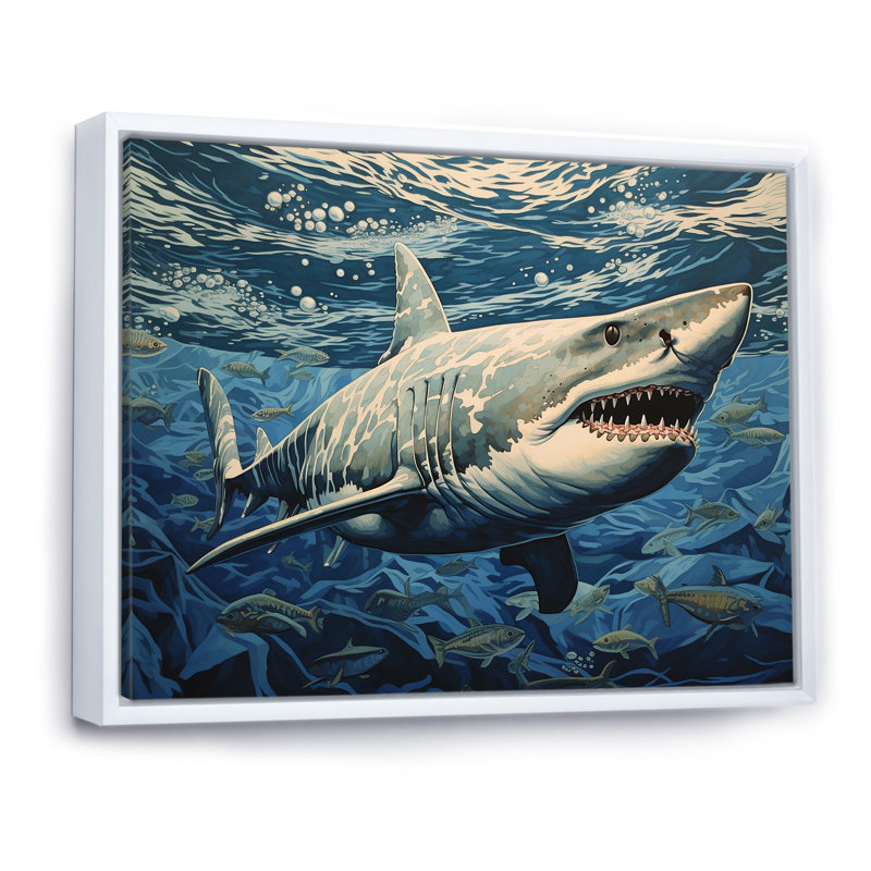 " Shark Echo Painting ", 30" H x 40" W x 1.5" D, White Floater Framed