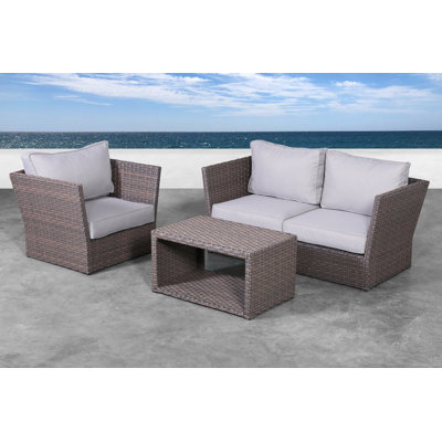 Ensemble de conversation en osier pour 3 personnes avec coussins Anndale