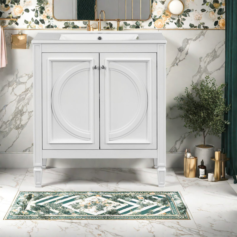 Elegant 60" Double Vanities With Ceramic Sink, Solid Wood Mdf, Vintage Style