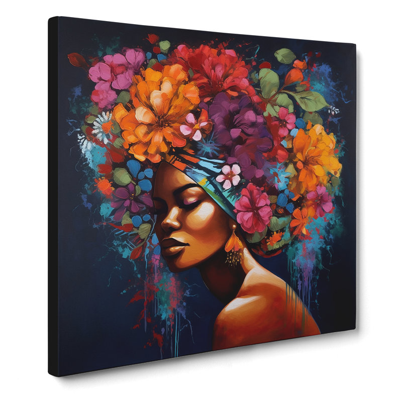 African Woman Floral Art No.4 - No Frame Print, 50cm H x 50cm W x 3cm D