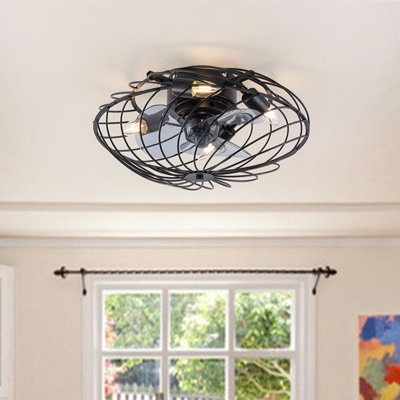 18"" Modern Industrial Iron Caged Low Profile Semi Flush Mount Ceiling Fan Light (Spiral Grid) -  Williston Forge, AB5B57262BC442F58B5C13B1E247DEE7