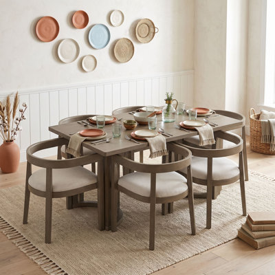 7-Piece Dining Set with Upholstered Barrel-Back Chairs and Robust Rectangular Table