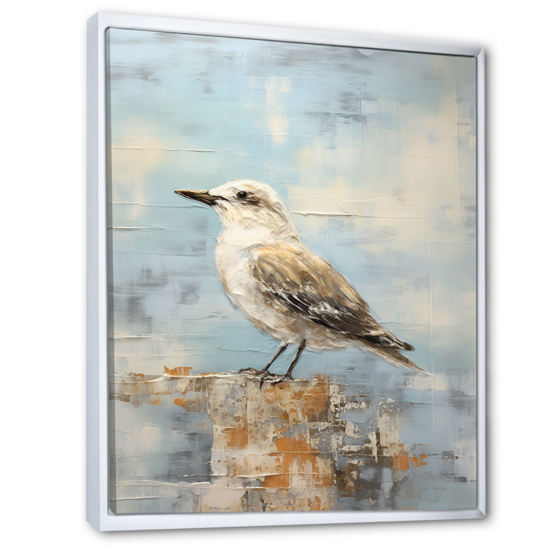 Beige et bleu mouette tranquillité sur toile, H 32 po x l 16 po x P 1 po, Cadre flottant blanc