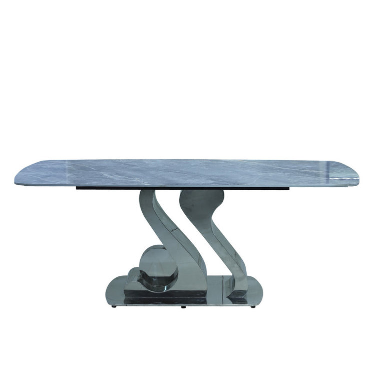 Luxury Rectangle Dining Table - Durable Stone Surface with Artistic Steel Legs