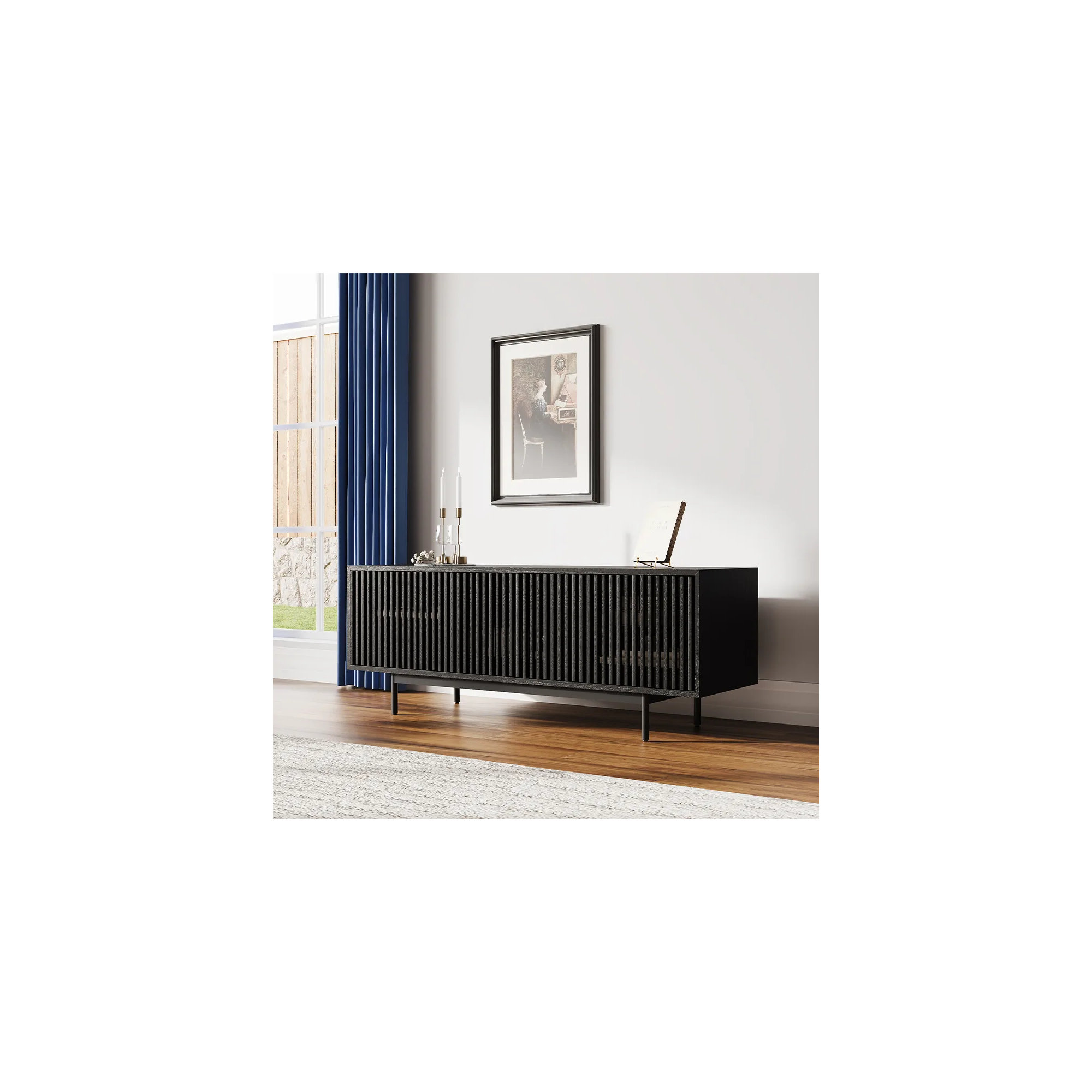 Mid-Century Modern TV Stand, 21.26" H x 59" W x 18.89" D, Black