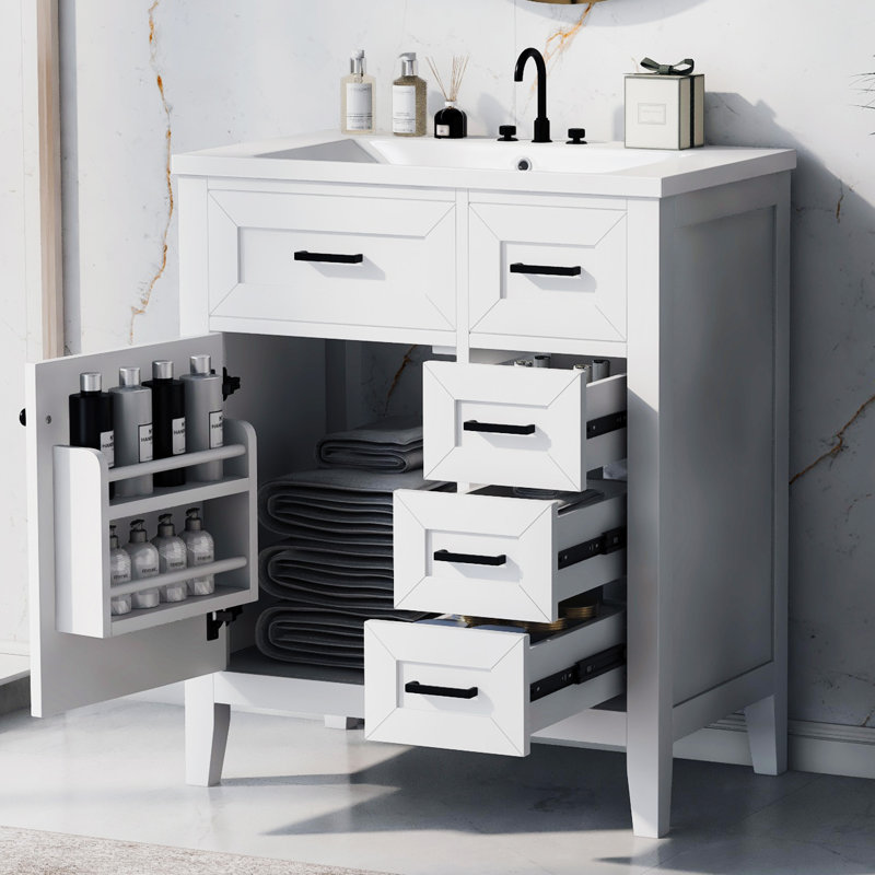 30" Bathroom Vanity With Sink Combo, White, Black