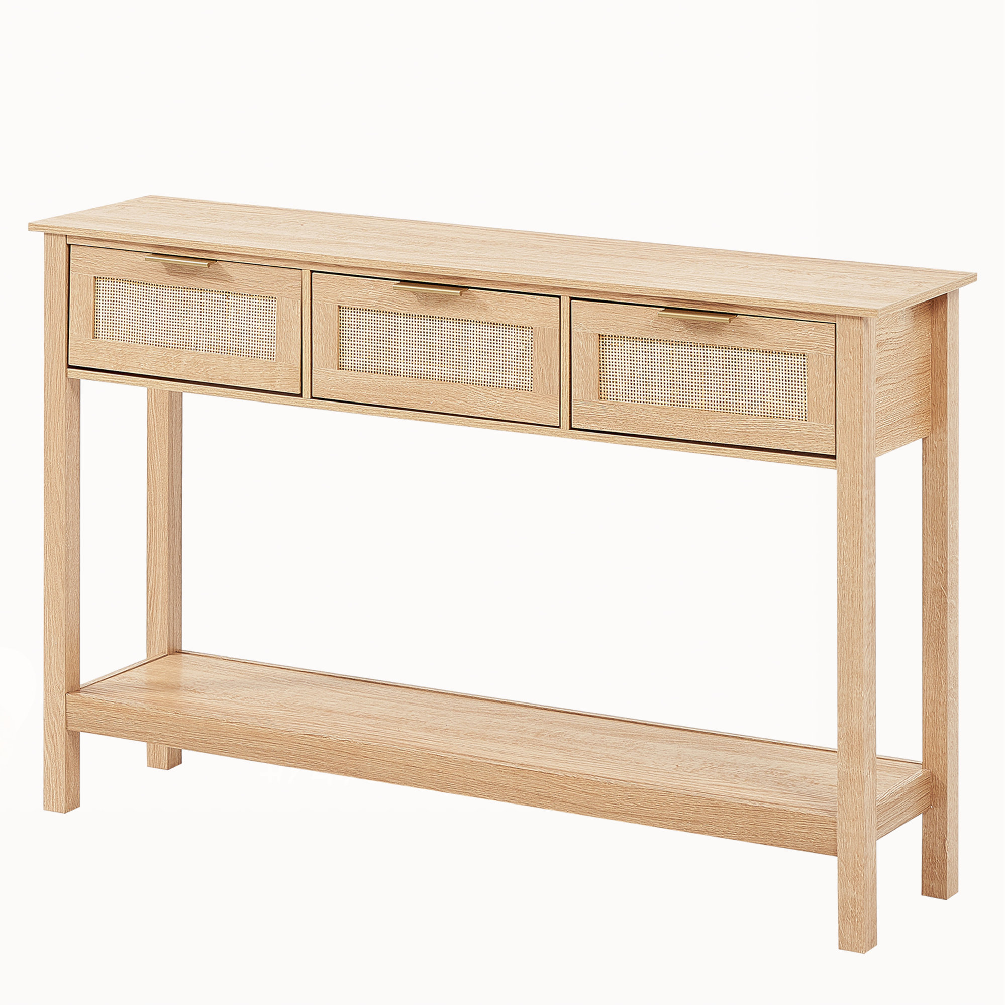 Latitude Run® Rattan Console Table with 3 Storage Drawers, Entryway ...