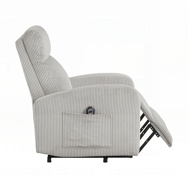 Contemporary Power Lift Chair Recliner with Plush Corduroy Upholstery, Comfort Side Pocket for Living Room, Light Gray
