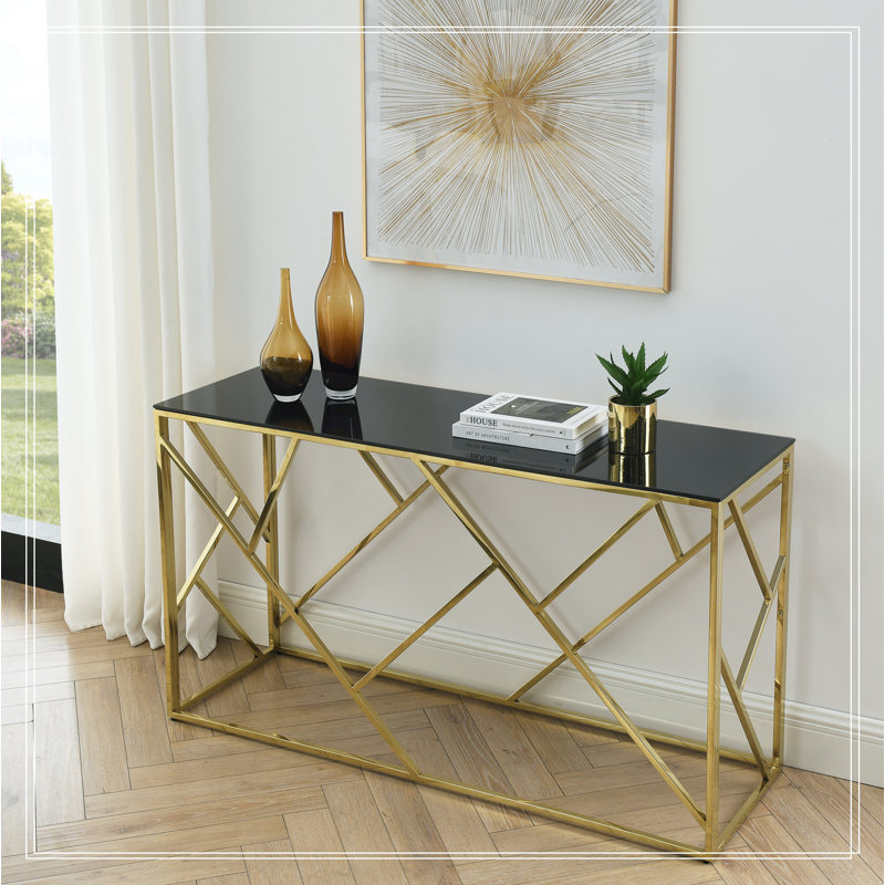 Namiko 48" Silver Rectangular Glass & Brass Console Table
