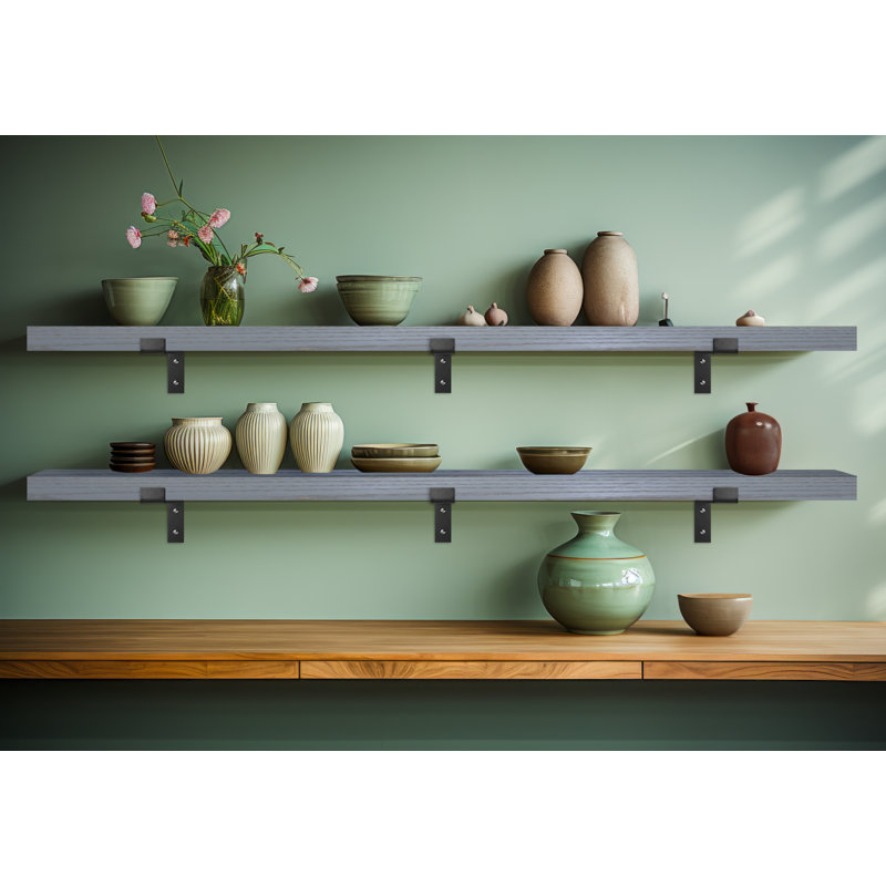 Emerald Lee 2 Piece Oak Bracket Shelf, 2" H x 67" W x 8" D, White