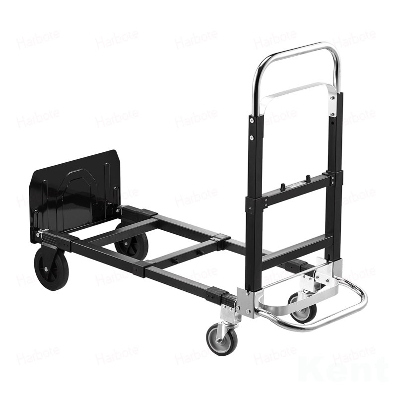 2 in 1 Folding Hand Truck, 500 lbs Load Capacity for 4-Wheel Mode, Convertible Hand Truck Dolly with Wheels & Adjustable Handle, Portable Trolley Dolly for Moving Home, Office, Warehouse