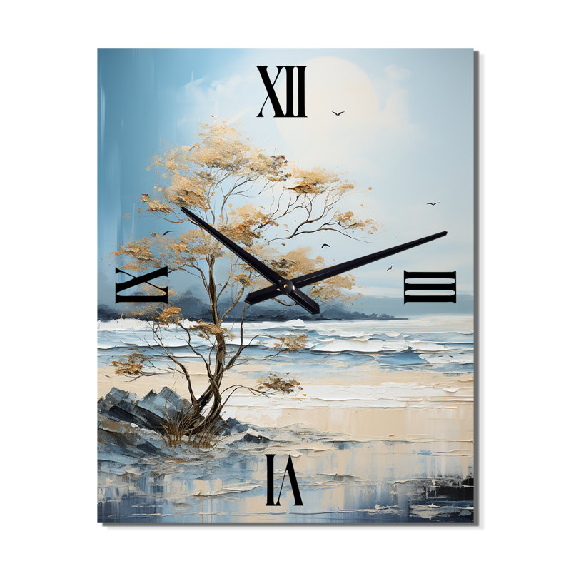Beach Scandinavian Solitude V - Horloge murale moderne nautique et de plage, Médium