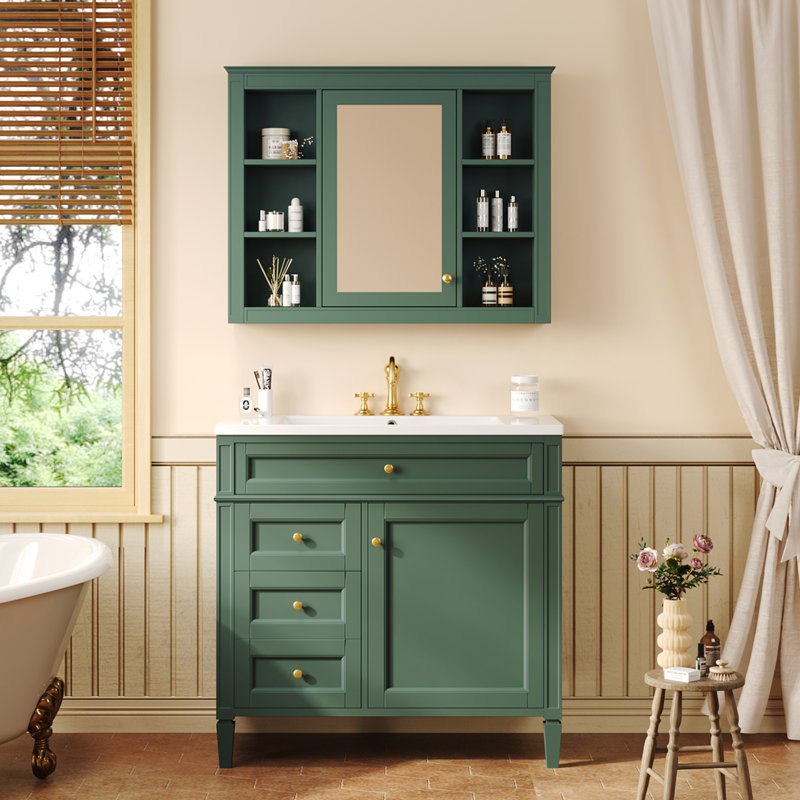 Meuble-lavabo 36 po avec armoire à pharmacie, Vert