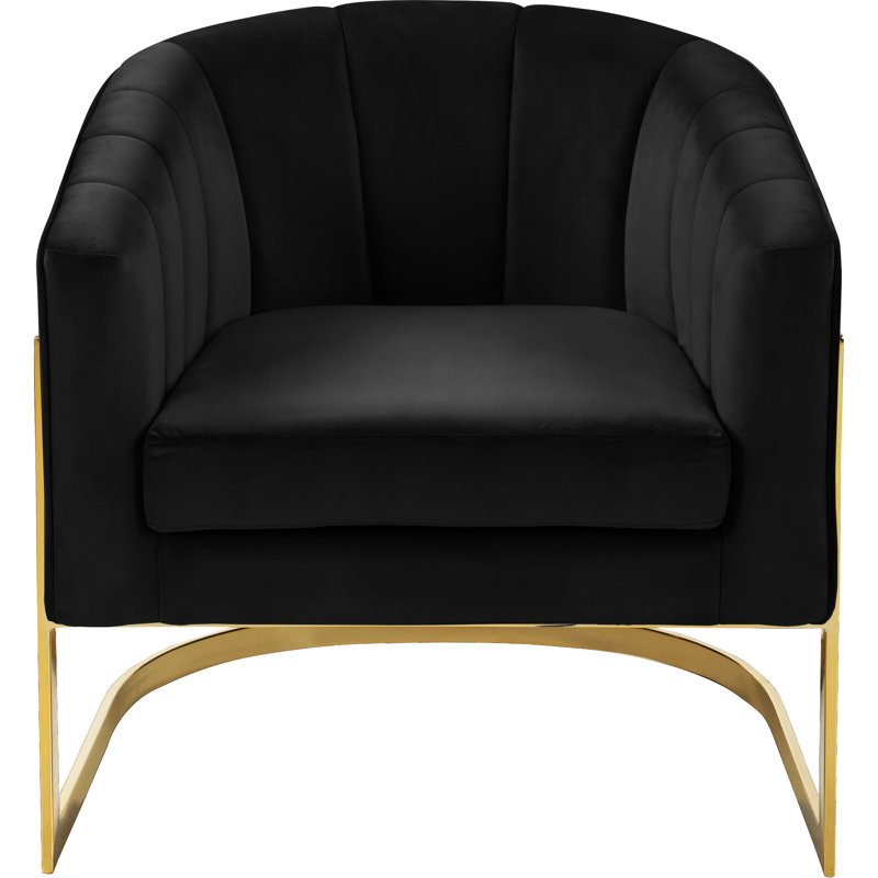 Fauteuil demi-tonneau en velours 30 po Carter, Velours noir