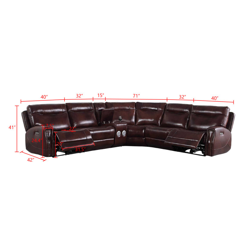 Canapé modulaire inclinable symétrique en cuir véritable