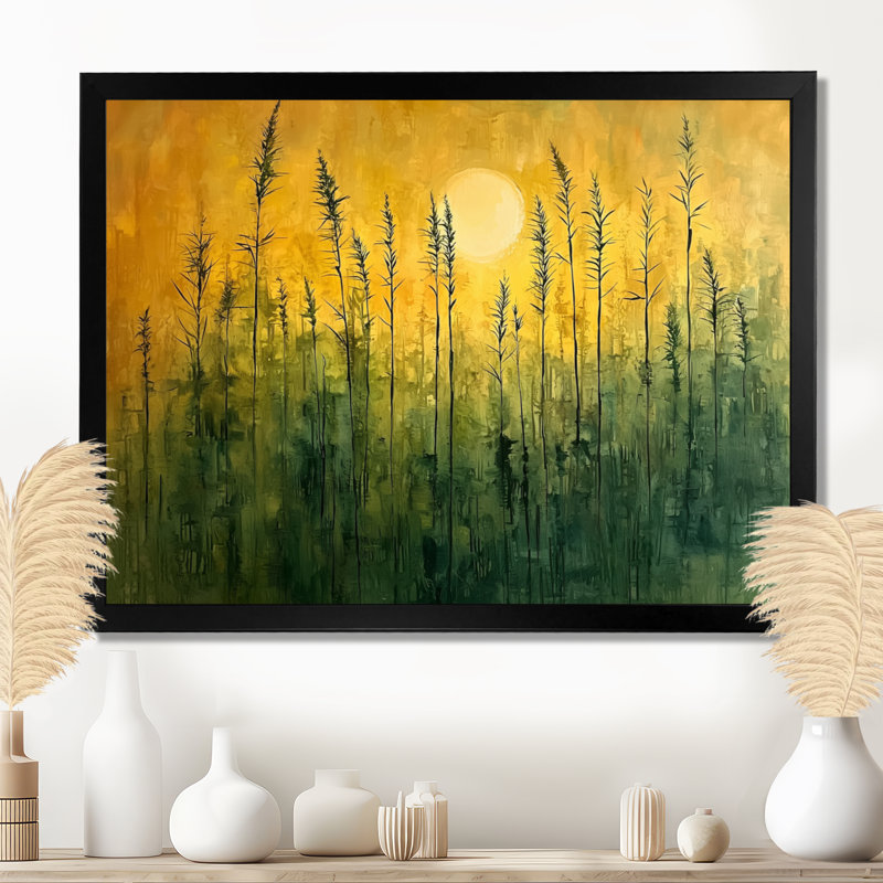 Lueur dorée de la forêt de bambou I - Art mural en bambou, H 12 po x l 20 po, Cadre simple, Noir