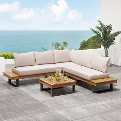 Abhipsa 4 Piece Teak Sectional Seating Group with Cushions