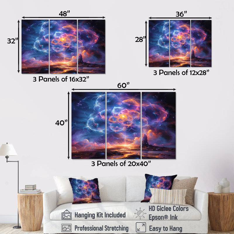 «Celestial Bloom Mystery - Space Paysages», ensemble de décorations murales, Toile tendue, H 32 po x l 48 po x P 1 po