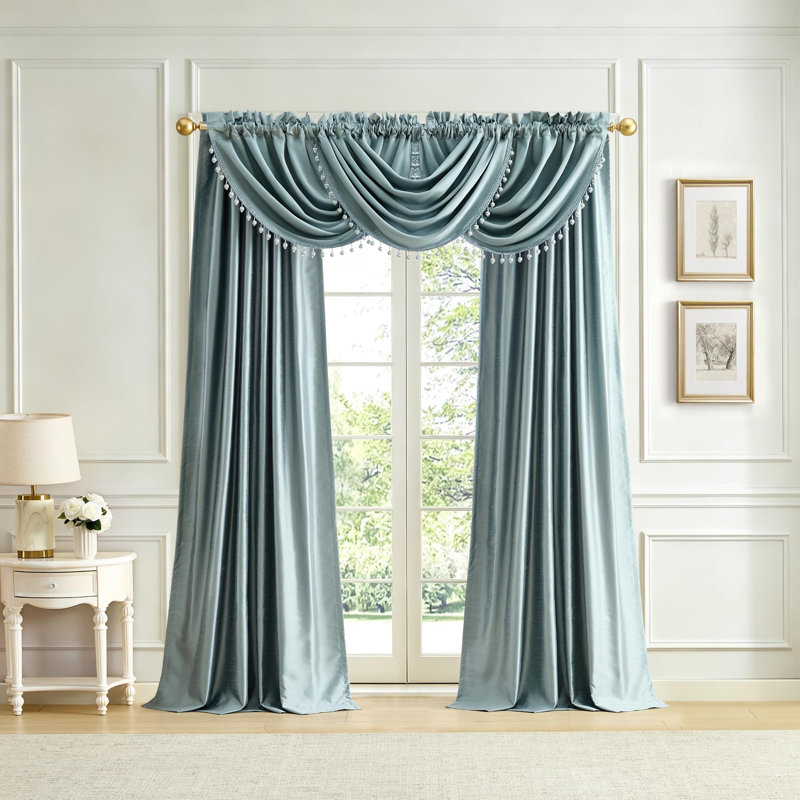Lenox Imperial Faux Silk Window Curtain, Gold - 52"W x 84"L, Mineral, 52"W x 95"L
