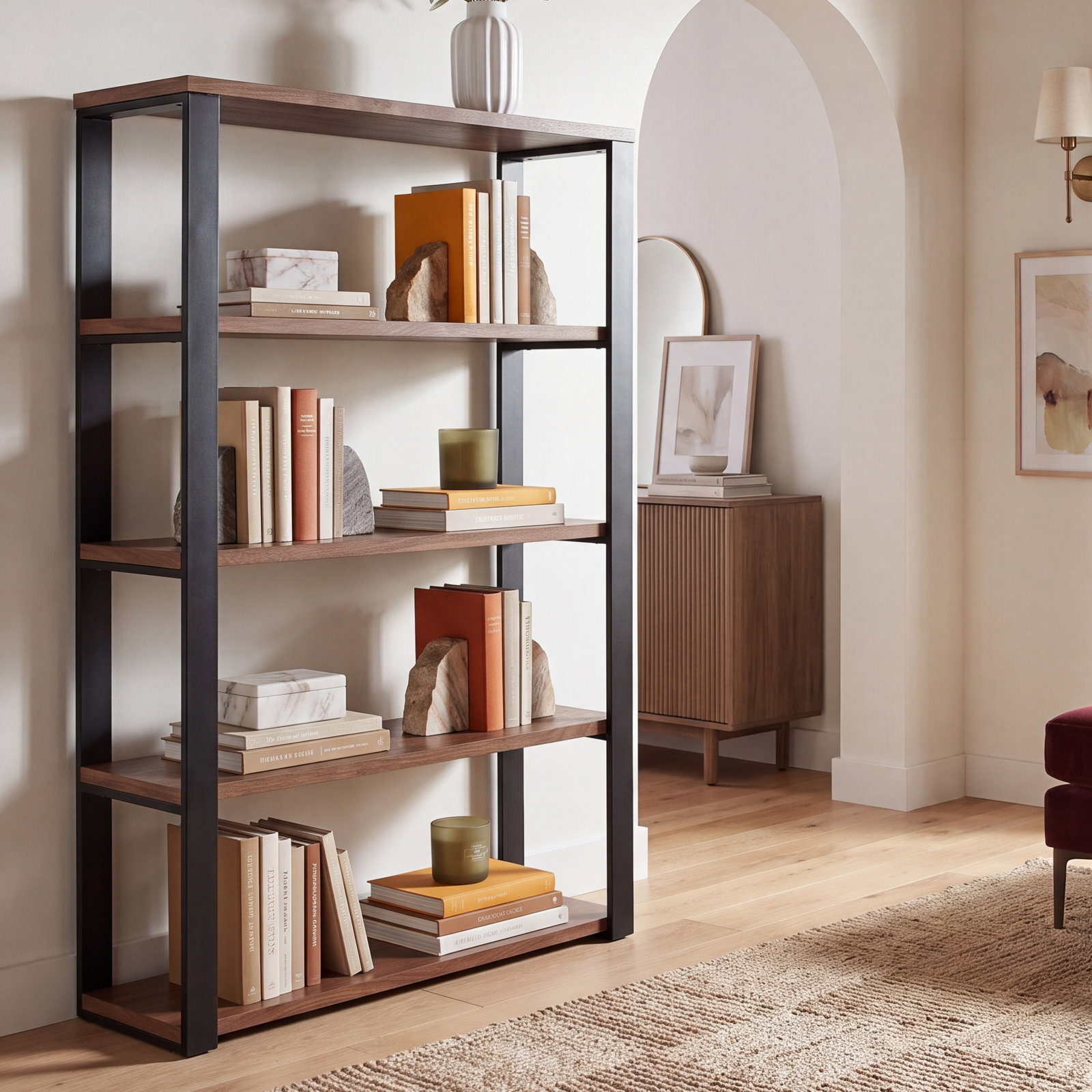 Kenyon Shelving Unit, Black/Walnut