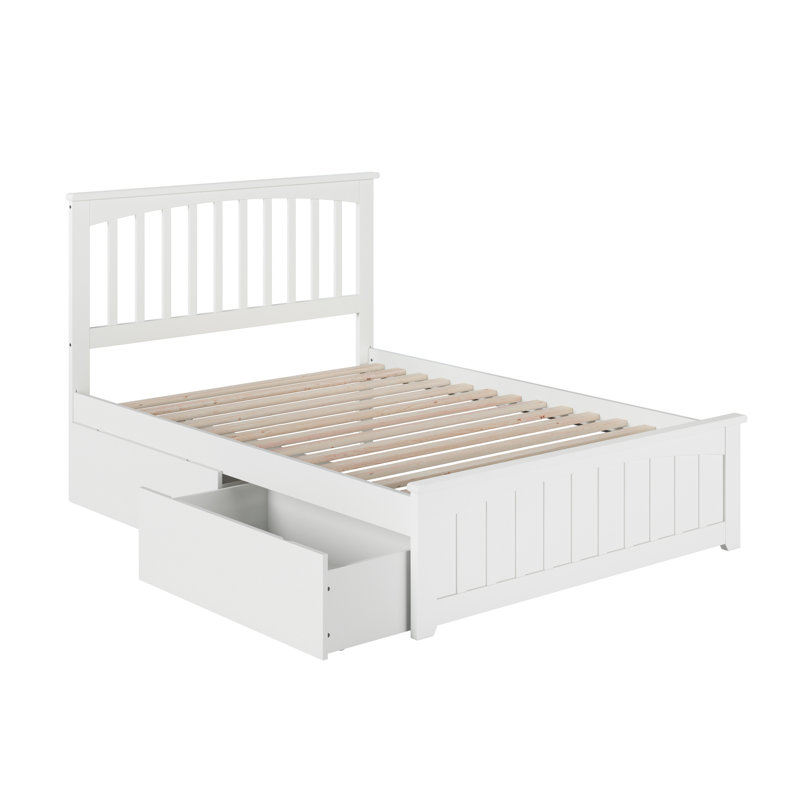 Brunelle Solid Wood Platform Bed with Matching Footboard and Storage Drawers , White, Full