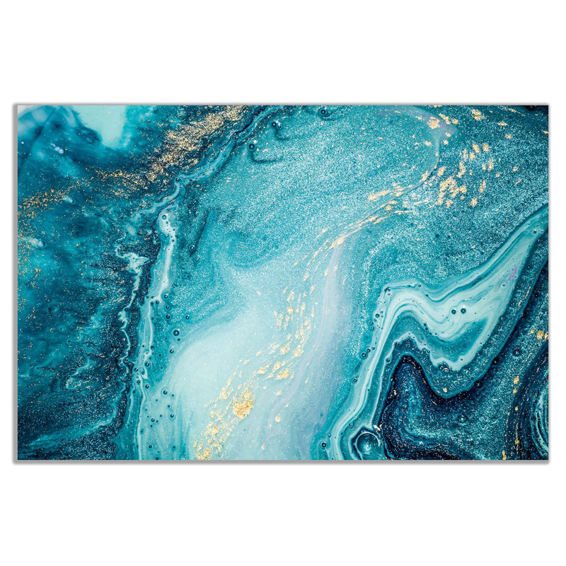 Blue Teal Gold Marble - Wrapped Canvas Painting, 61cm H x 41cm W