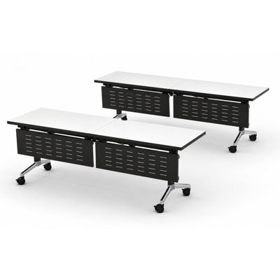 Commercial Mobile Training Tables with Integrated Power | Set of 2 | 80" Fold-Up Nesting Training Tables | Locking Casters | Conference Room & Classroom Furniture | White | Seats 4
