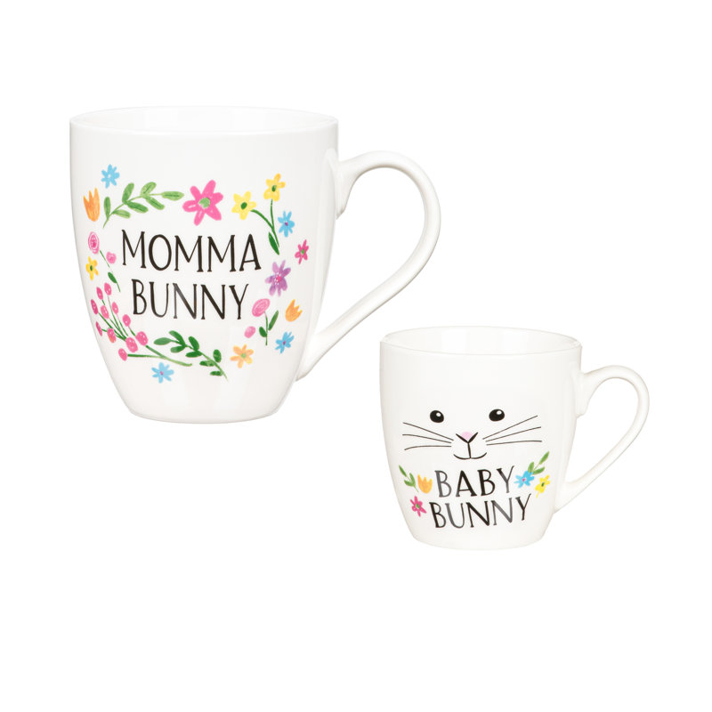 Ensemble de 2 tasses en céramique 17 oz et 7 oz Mommy and Me Bunny Love