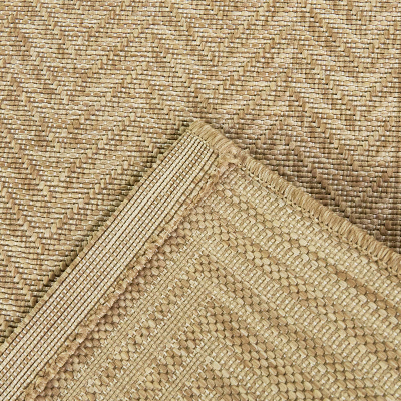 Postville Tan Chevron Border Indoor/Outdoor Area Rug, Rectangle 5'3" x 7'