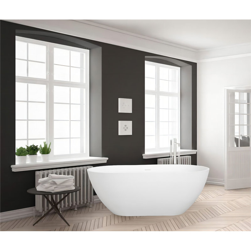 63" x 29.5" Freestanding Soaking Solid Surface Bathtub