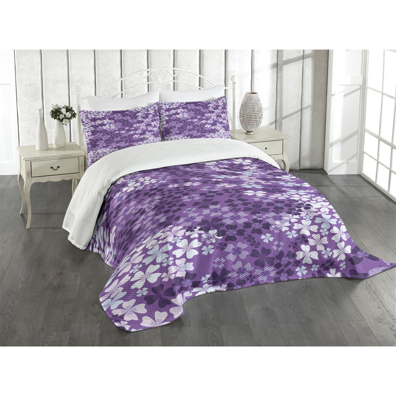 King White and Purple Quilted Bedspread Set