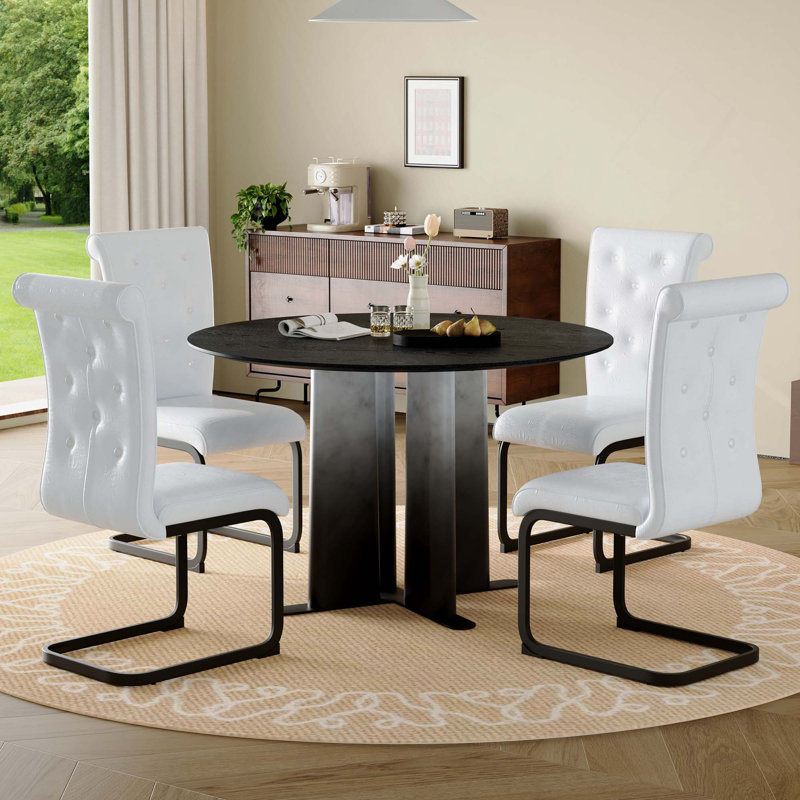 Ensemble de salle à manger 5PCS, Black, 5 Pieces: Table, 4 Chairs, Blanc