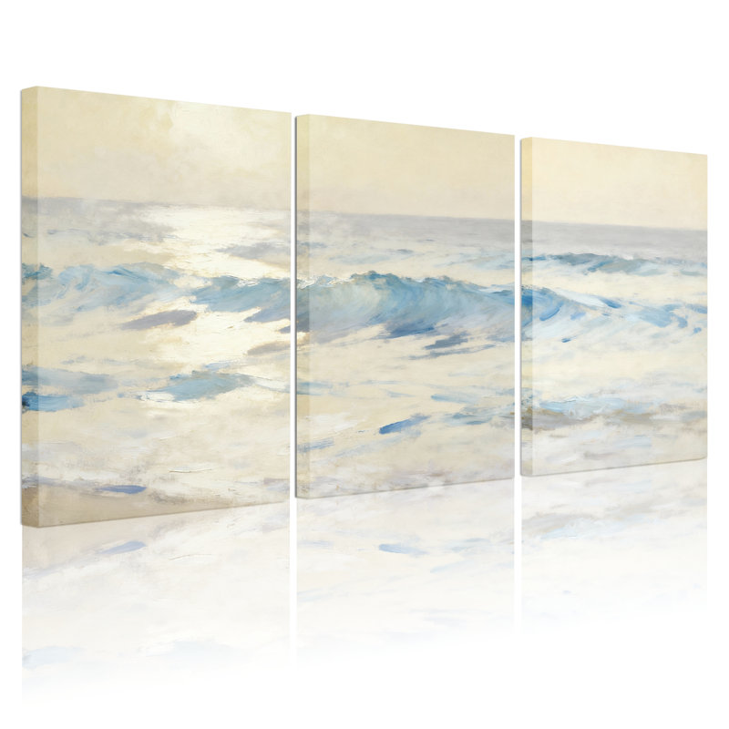 Ensemble de 3 tableaux abstraits sur toile représentant des vagues océaniques, H 30 po x l 60 po