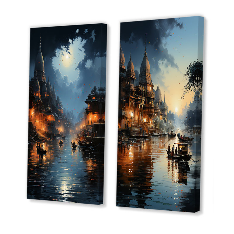 L'hindouisme divin Ganges River - ensemble de 2 reproductions d'art sur toile, Toile tendue, H 40 po x l 41 po