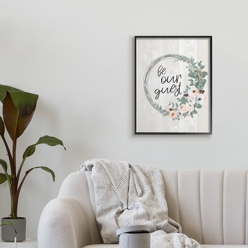Couronne florale «Be our invité Greeting» - impression, Giclée encadrée noir minuit, H 30 po x l 24 po