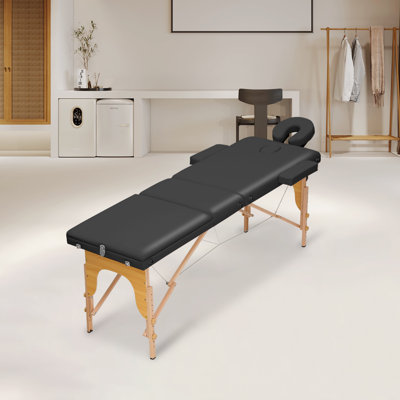 Portable Massage Table with Adjustable Height Two-Fold Spa Bed with Carry Bag Beechwood Frame Mattress Included for Beauty Salon and Family